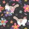 RagdollÂ Cat seamless pattern background with flowers and flower crown. Cute cat kitten background.